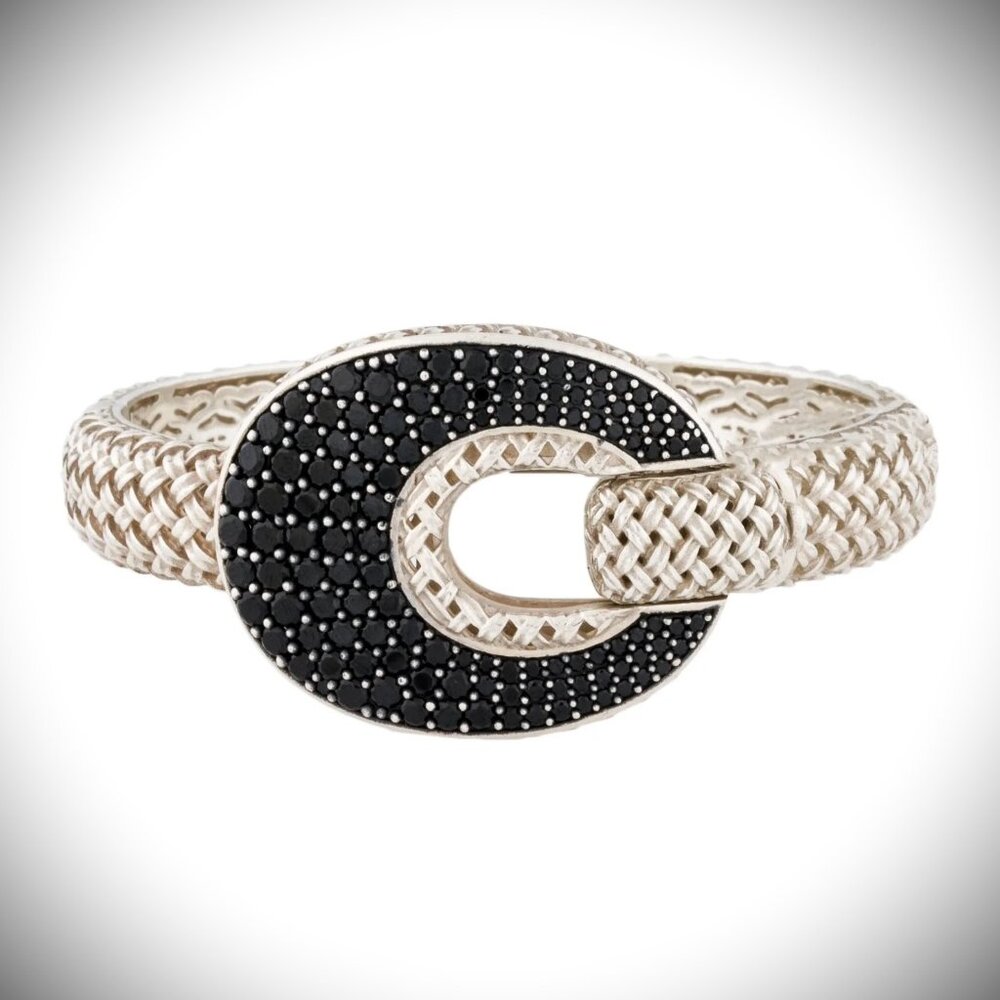 SLANE & SLANE Cabaret Sterling Silver Black Spinel Hinged Bangle Bracelet